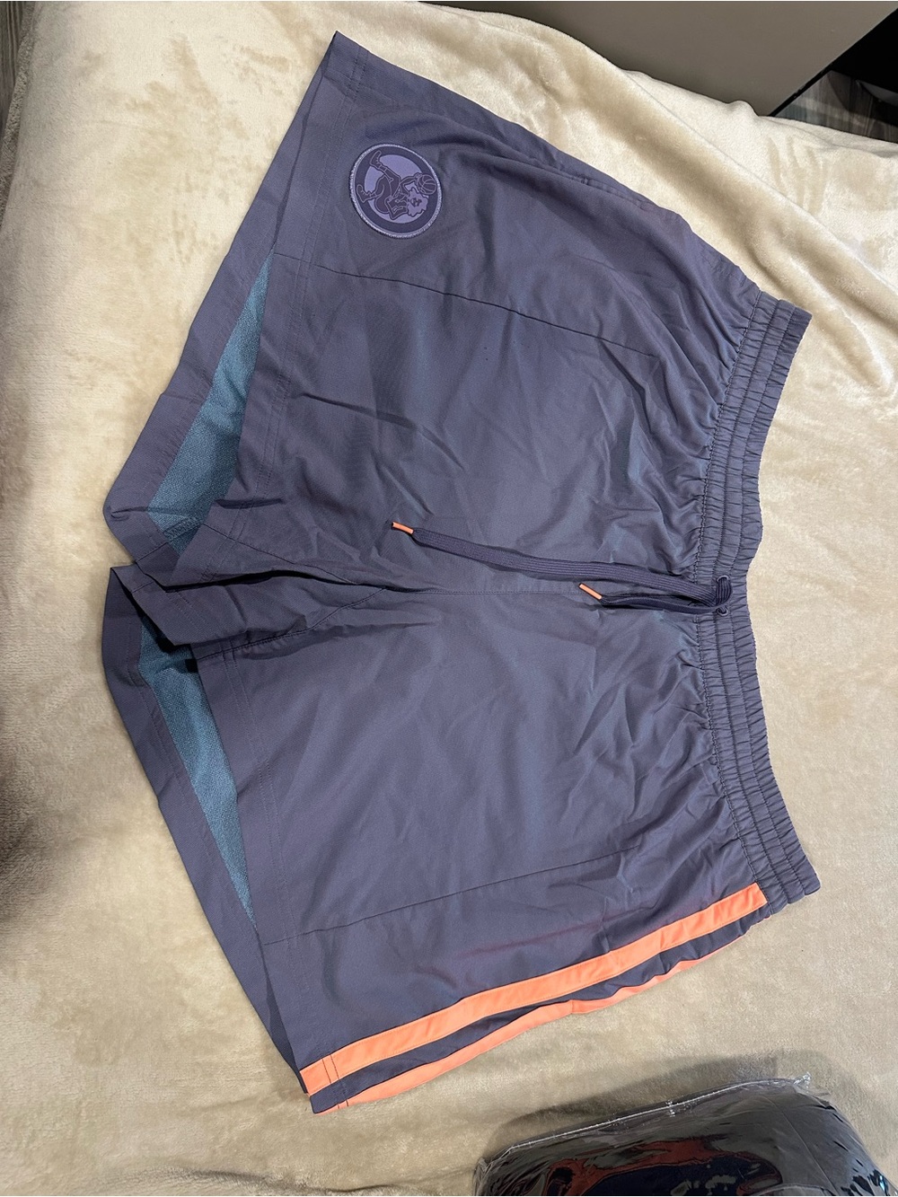 adidas purple Shorts with Bright Orange Logo Patch